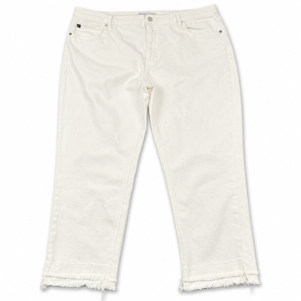 KanCan Crop Jeans Womens Size 33 Stretch Raw Frayed Hem Ankle Casual White Denim